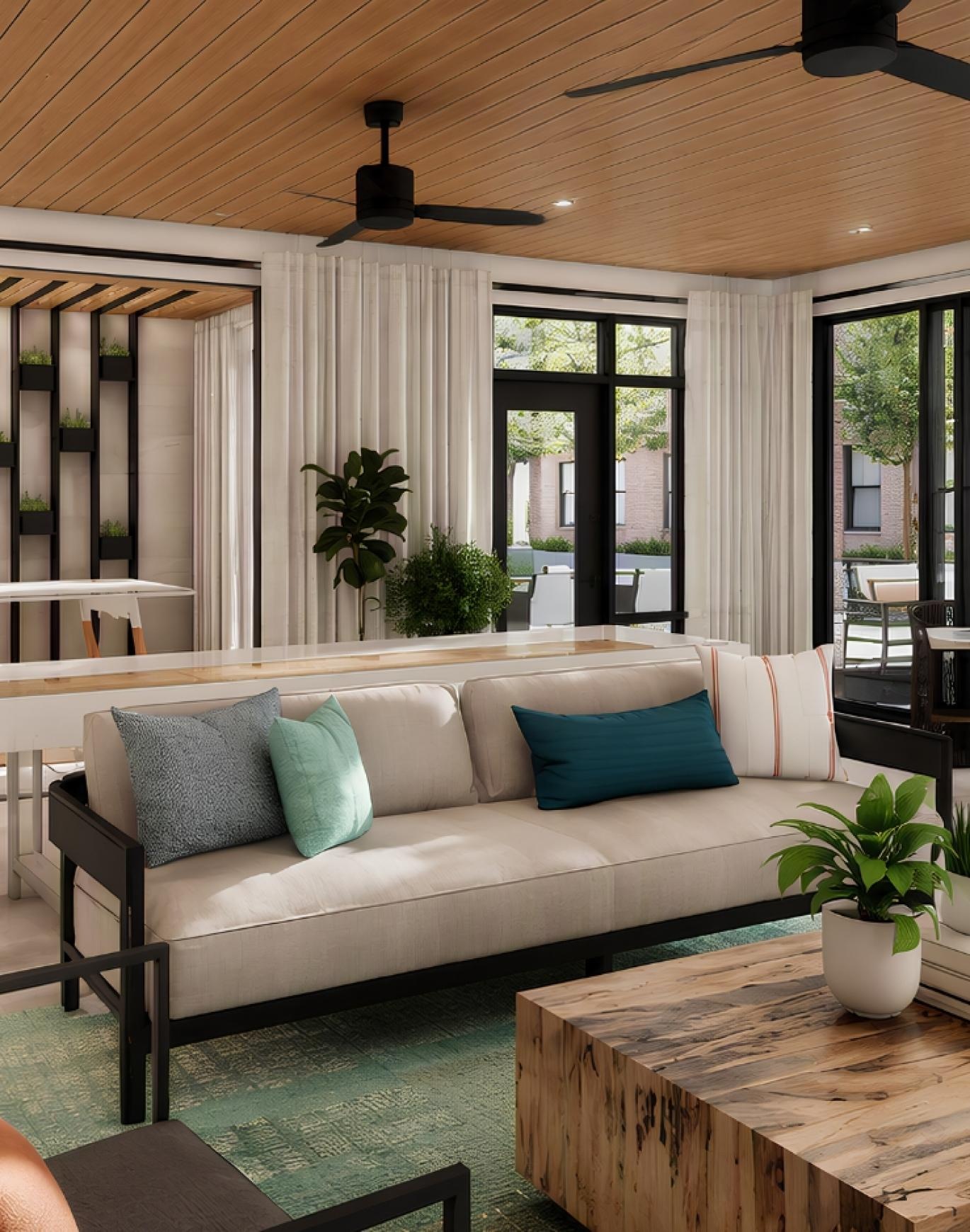 a resident lounge with couch and coffee table