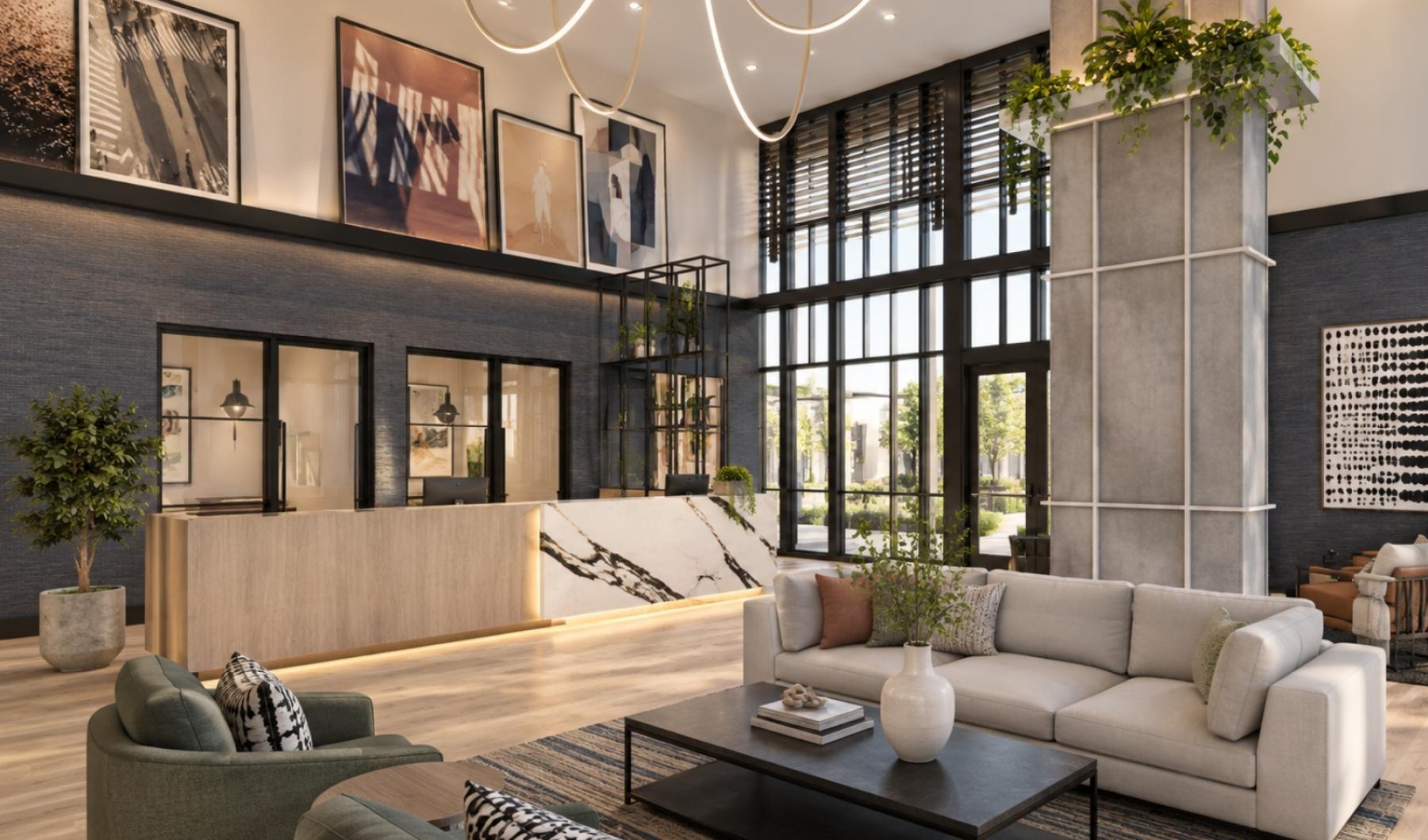 a living room with a large window